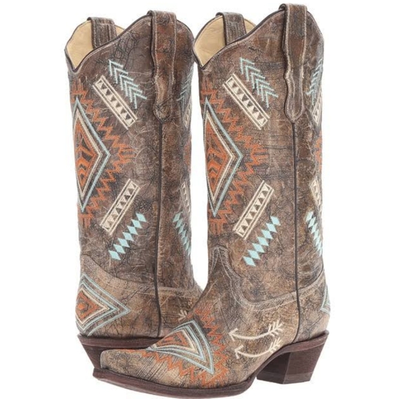 Corral Shoes - CORRAL E1037 snip toe distressed leather Aztec/Southwest cowgirl boots sz 8 NEW